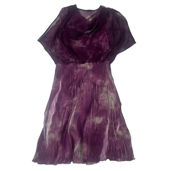 Komarov Purple Ivory Dress Flowy Bat Wing Sleeves Stretch Size Small Women's - Picture 1 of 14
